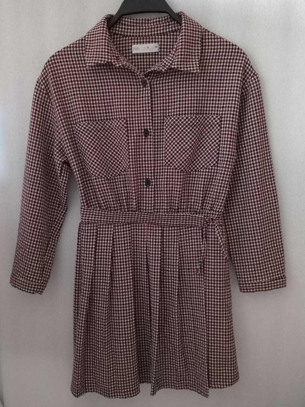 Zara Girls 10 - 140 cm Plaid Shirt Dress Preppy Cottage core Brown Gingham